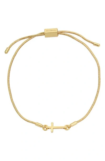 Allsaints Cross Charm Chain Slider Bracelet In Gold