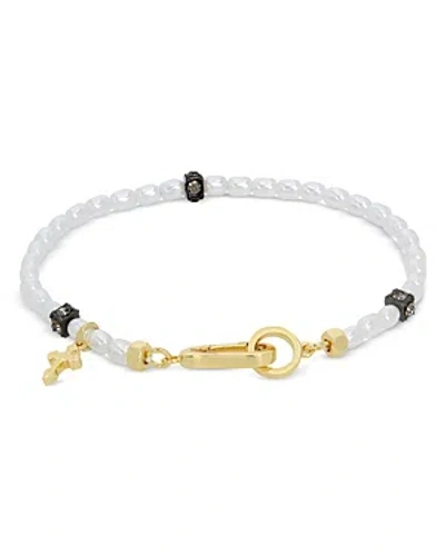 Allsaints Cross Charm Imitation Pearl Bracelet In Gold