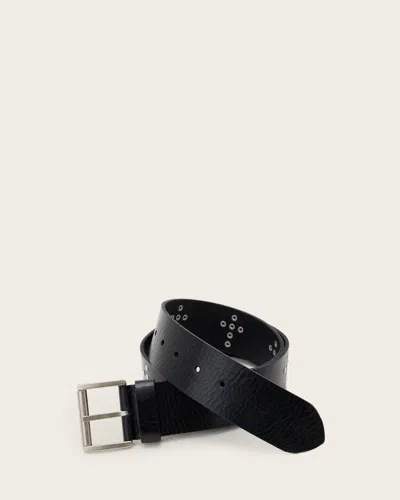 Allsaints Cross Maxx Leather Belt In Black/antique Nickel