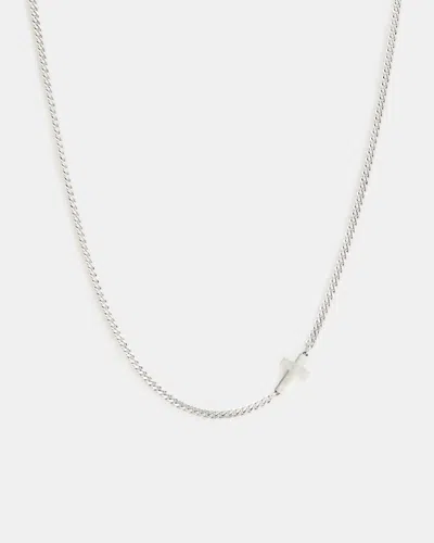 Allsaints Cross Sterling Silver Curb Chain Necklace In Warm Silver