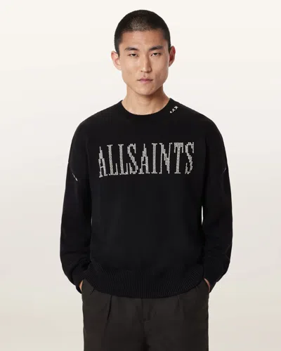 Allsaints Crossed Oversized Crew Neck Embroidered Sweater