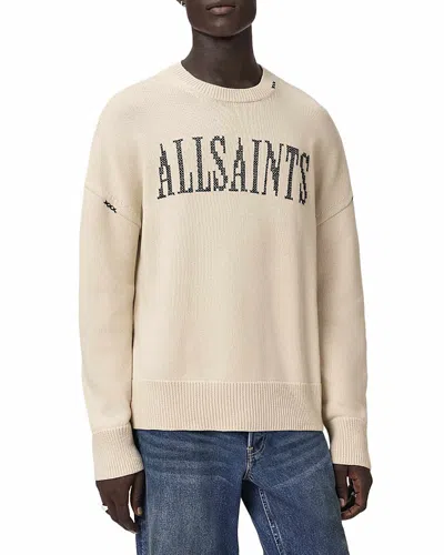 Allsaints Crossed Oversized Fit Logo Crewneck Sweater In Neutral