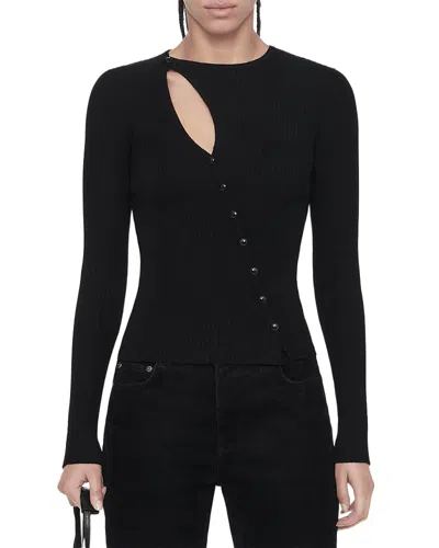 Allsaints Cruz Cutout Asymmetrical Button Front Top In Black