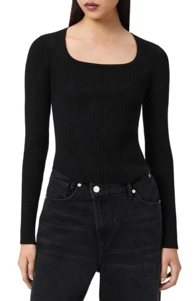 Allsaints Viscose Hally Knitted Fitted Jumper In Black