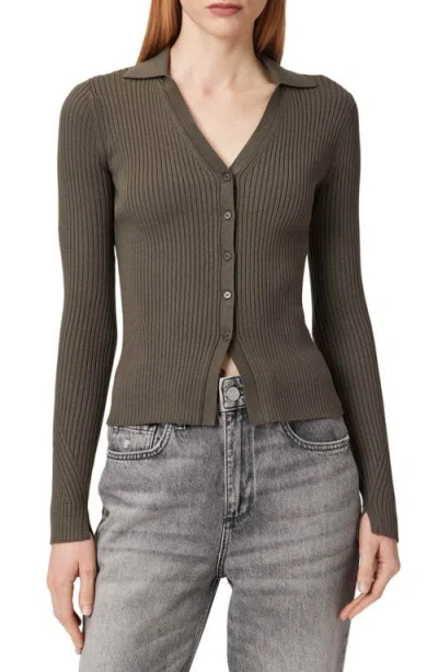 Allsaints Cruz Ribbed Cardigan In Green