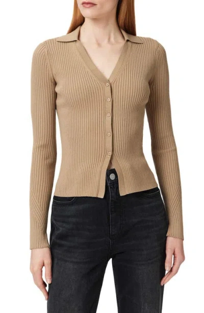 Allsaints Cruz Ribbed Cardigan In Gold