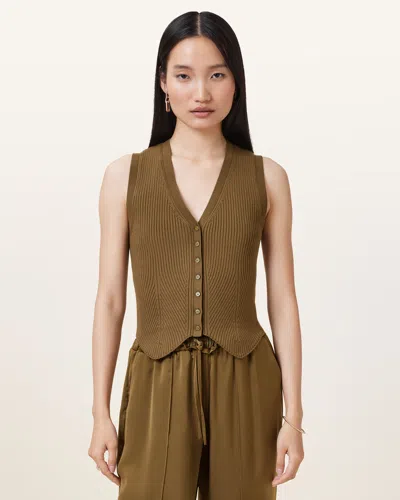 Allsaints Cruz Ribbed Knitted Vest In Fir Green