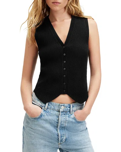 Allsaints Cruz Ribbed Waistcoat In Black