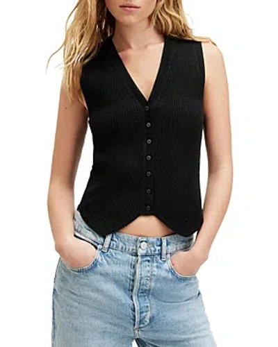 Allsaints Cruz Ribbed Waistcoat In Black