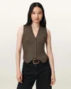 Allsaints Womens Bronze Brown Cruz Shine Slim-fit Metallic-knit Waistcoat Xs