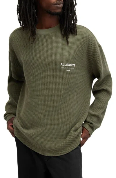 Allsaints Crypt Waffle Knit Long Sleeve Cotton Graphic T-shirt In Fleur Green