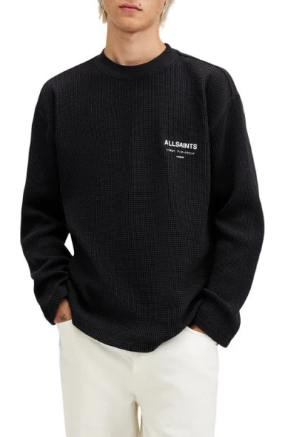 Allsaints Crypt Waffle Knit Long Sleeve Cotton Graphic T-shirt In Jet Black