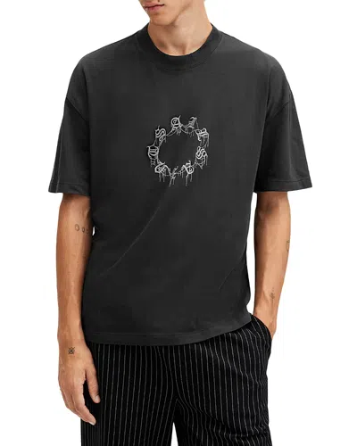 Allsaints Cryptierra Oversized Crewneck Graphic Tee In Washed Black