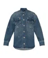 Allsaints Crystal Appliqué Denim Shirt In Blue