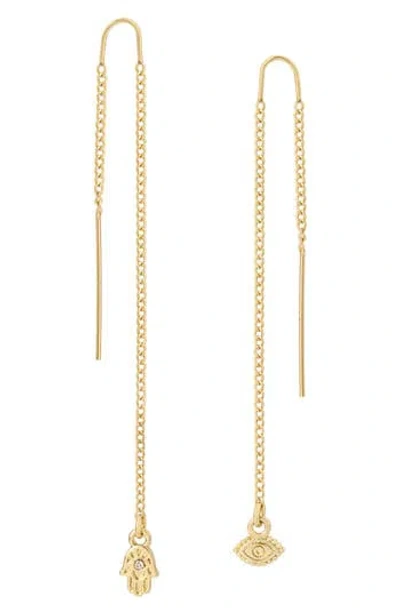 Allsaints Crystal Hamsa Threader Earrings In Gold