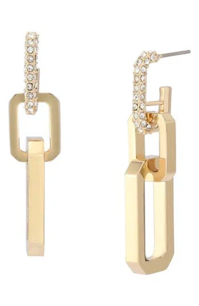 Allsaints Crystal Hexagon Double Drop Hoop Earrings In Gold