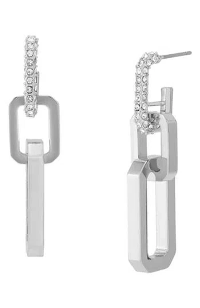 Allsaints Crystal Hexagon Double Drop Hoop Earrings In Metallic