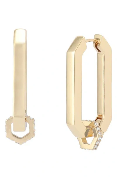 Allsaints Crystal Hexagon Huggie Hoop Earrings In Gold