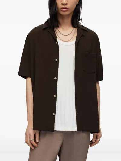 Allsaints Cudi Camp-collar Shirt In Brown