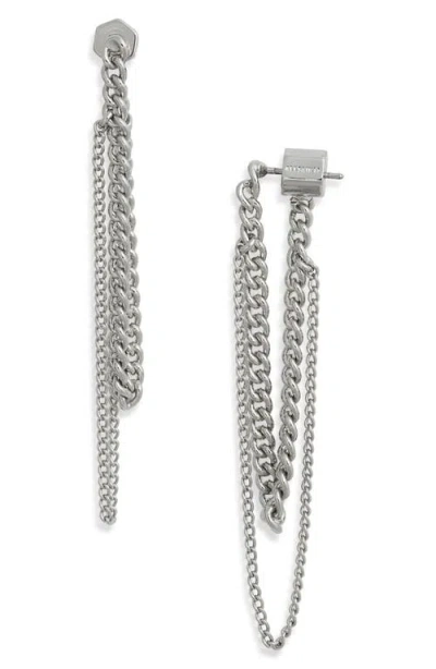 Allsaints Curb Chain Front/back Earrings In Rhodium