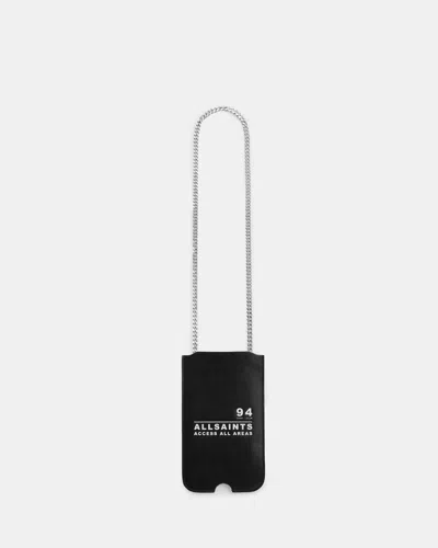 Allsaints Cybele Mini Logo Leather Phone Holder In Black
