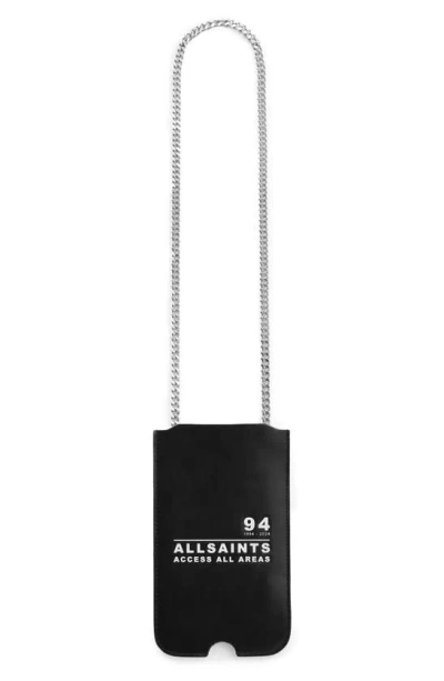 Allsaints Cybelle Access Leather Phone Holder On A Lanyard In Black
