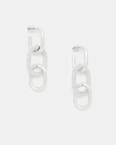 Allsaints Cydney Chunky Oval Chain Earrings In Warm Silver/white