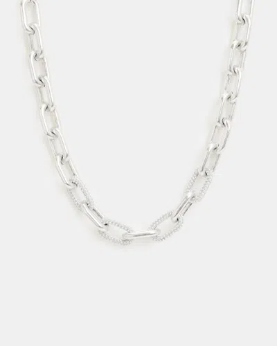 Allsaints Cydney Chunky Oval Link Necklace In Warm Silver/white