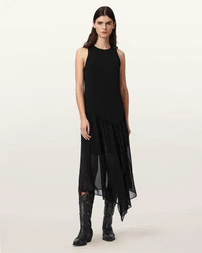 Allsaints Cyra Asymmetric Maxi Dress In Black