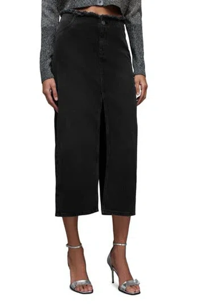 Allsaints Cyra Denim Maxi Skirt In Washed Black