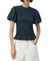 Allsaints Dael Peplum Puff Sleeve Top In Blue