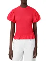 Allsaints Womens Dael Puff-sleeve Slim-fit Smocked Stretch-woven Top Crimson Red In Red
