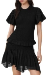 Allsaints Smocked Puff-sleeve Top In Black