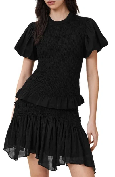 Allsaints Smocked Puff-sleeve Top In Black