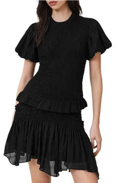 Allsaints Dael Smocked Puff Sleeve Top In Black