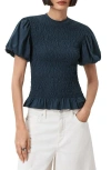 Allsaints Dael Smocked Puff Sleeve Top In Blue