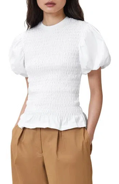 Allsaints Dael Smocked Puff Sleeve Top In White