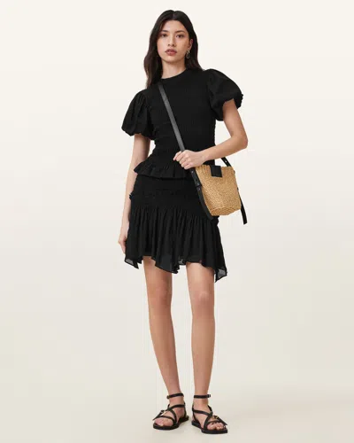 Allsaints Dael Smocked Slim Top In Black