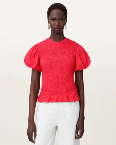 Allsaints Dael Smocked Slim Top In Red