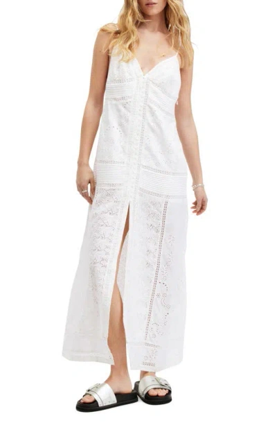 Allsaints Dahlia Embroidered Eyelet Maxi Dress In Off White