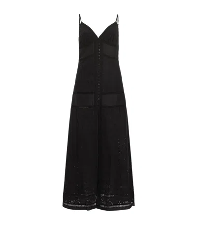 Allsaints Dahlia Embroidered Eyelet Maxi Dress In Black