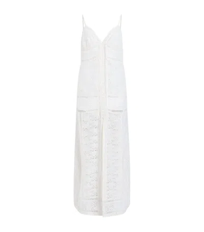 Allsaints Dahlia Embroidered Eyelet Maxi Dress In Off White