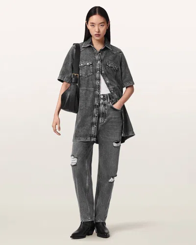 Allsaints Daisy Tapered Leg Distressed Denim Jeans In Gray