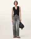 Allsaints Womens Washed Grey Daisy Tapered-leg High-rise Denim Jeans In Washed Grey