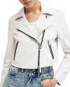 Allsaints Dalby Cropped Leather Biker Jacket In Optic White