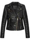 Allsaints Womens Black Balfern Gold-tone Leather Biker Jacket