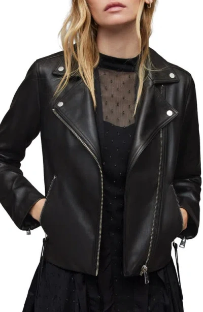 Allsaints Dalby Leather Biker Jacket In Black