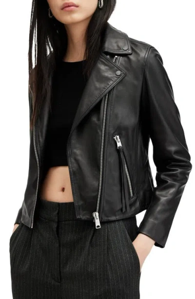 Allsaints Dalby Leather Biker Jacket In Black/silver