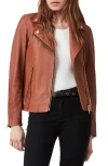 Allsaints Dalby Leather Biker Jacket In Cognac Brown