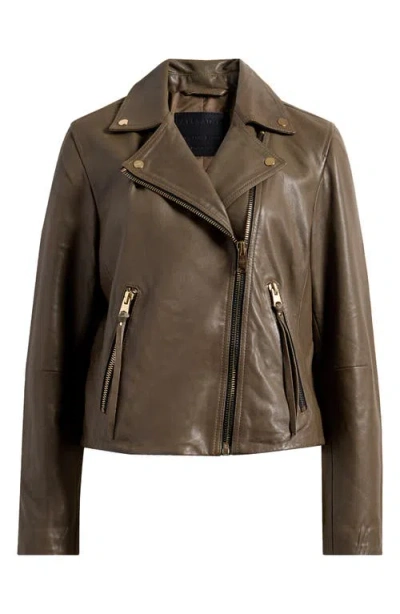 Allsaints Dalby Leather Biker Jacket In Dusty Olive Green